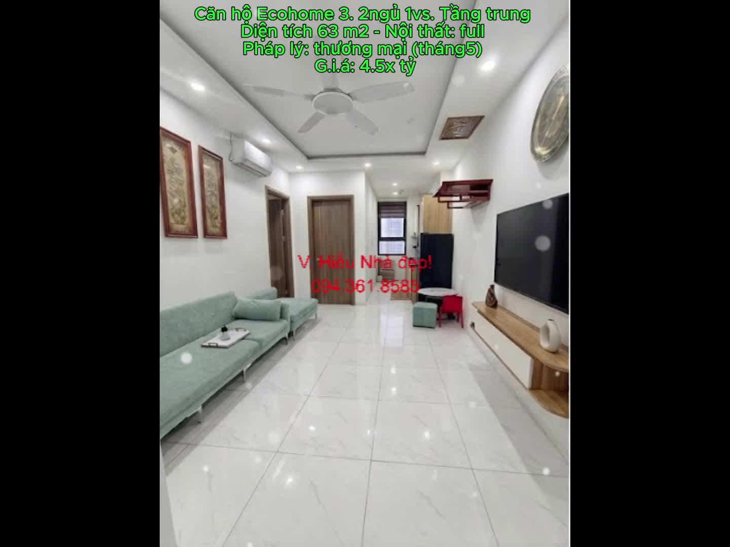 Căn hộ ecohome 3. 2ngủ 1vs. Tầng trung - Diện tích 63 m2 - ảnh 2