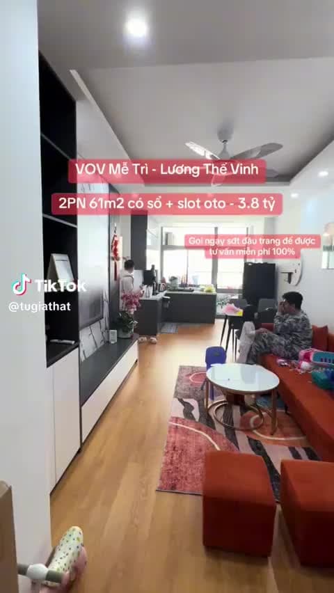 VOV Mễ Trì - B á n căn 2 ngủ 1vs, 61m2, chỉ thiếu TV + máy giặt - Có sổ + slot oto 3.8 t ỷ