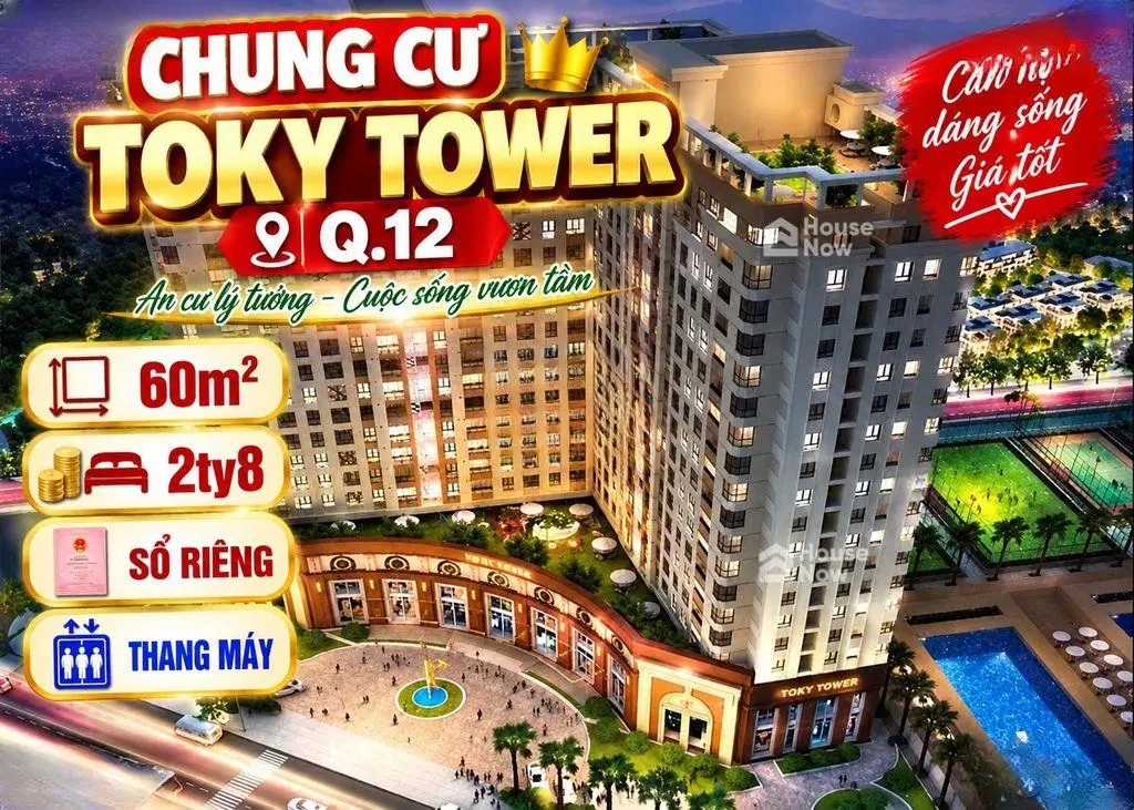 Căn hộ Toky Tower Q12, 56m2, 2PN 2WC, Sổ hồng, gần chợ, 2.8 tỷ - ảnh 1